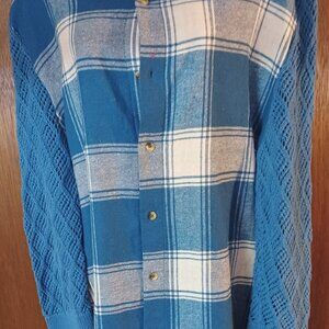 upcycled Blue Flannel with Sweater sleeves